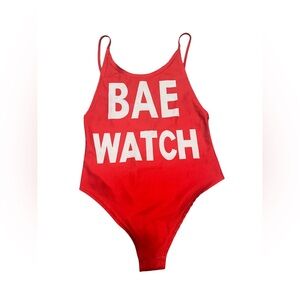 Women Red “Bae Watch” Swimsuit. Size Large. Good Condition.